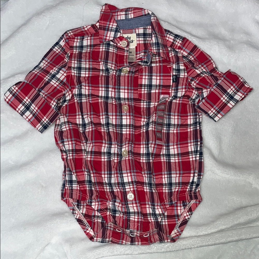 Red Plaid Baby Bodysuit with Buttons